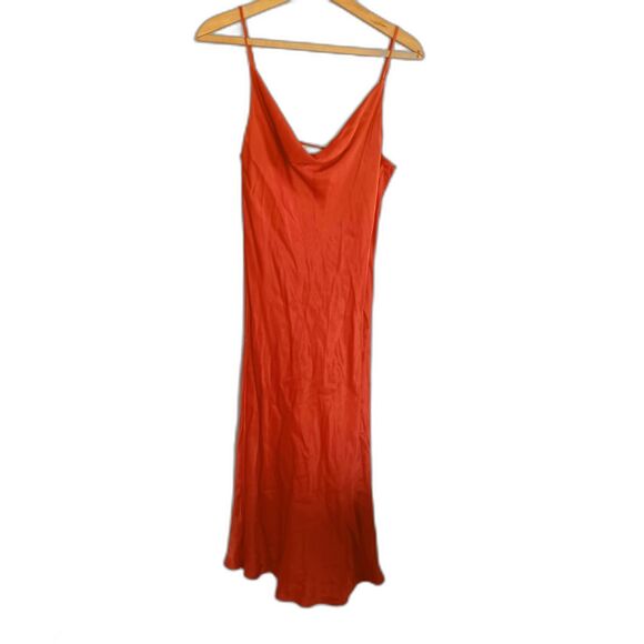 LOFT red satin slip dress boho midi spaghetti strap cowl S - Picture 1 of 7